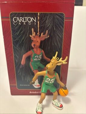 Carlton Cards Green “Reindeer Games” Basketball Player Ornament